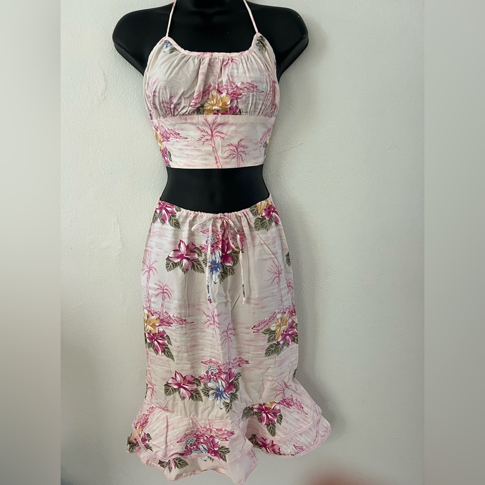 Ashley By 26 International Pink Floral Maxi Skirt Set